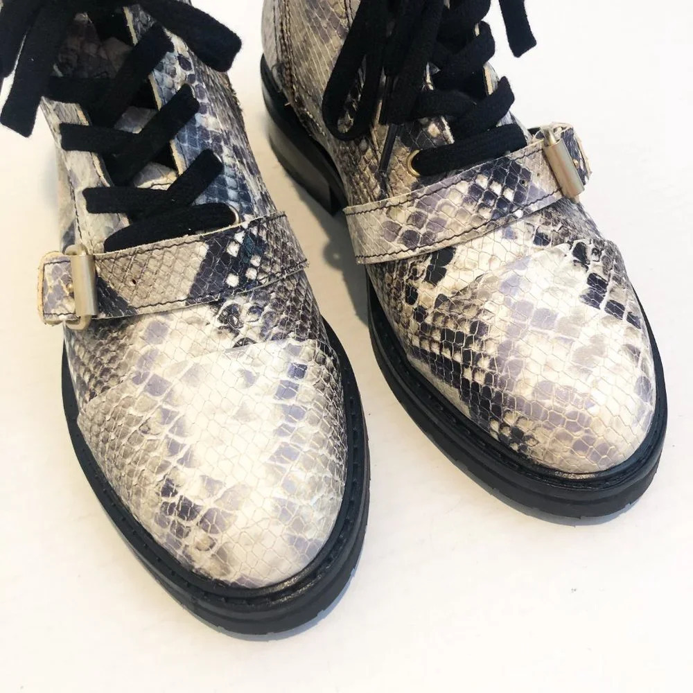 ALLSAINTS Donita Goat Leather Animal Print Snake Embossed Lace Up Combat Boot 38 - Picture 4 of 13